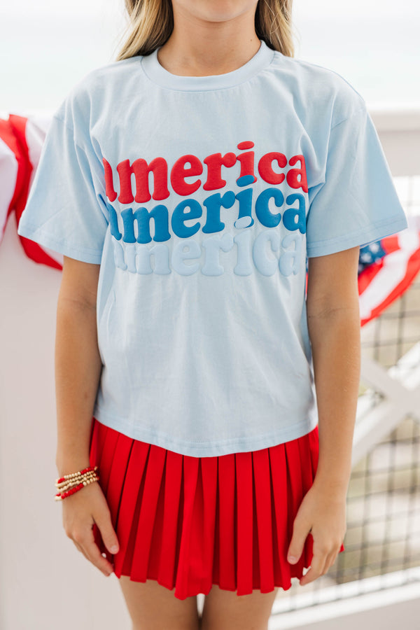 Girls: America Light Blue Graphic Tee