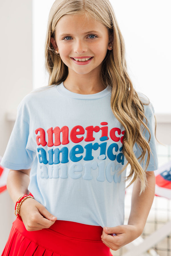 Girls: America Light Blue Graphic Tee