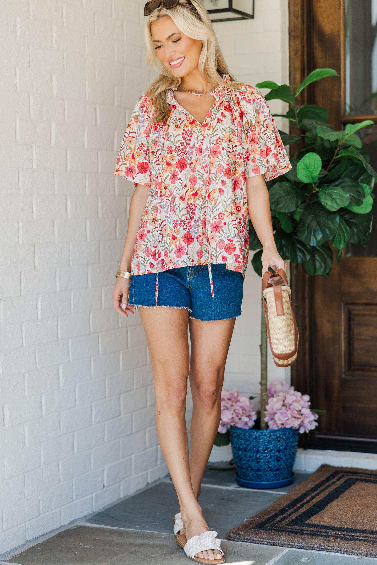 Coral Twist-Front Cotton Top | Chic Everyday Blouse main image 1