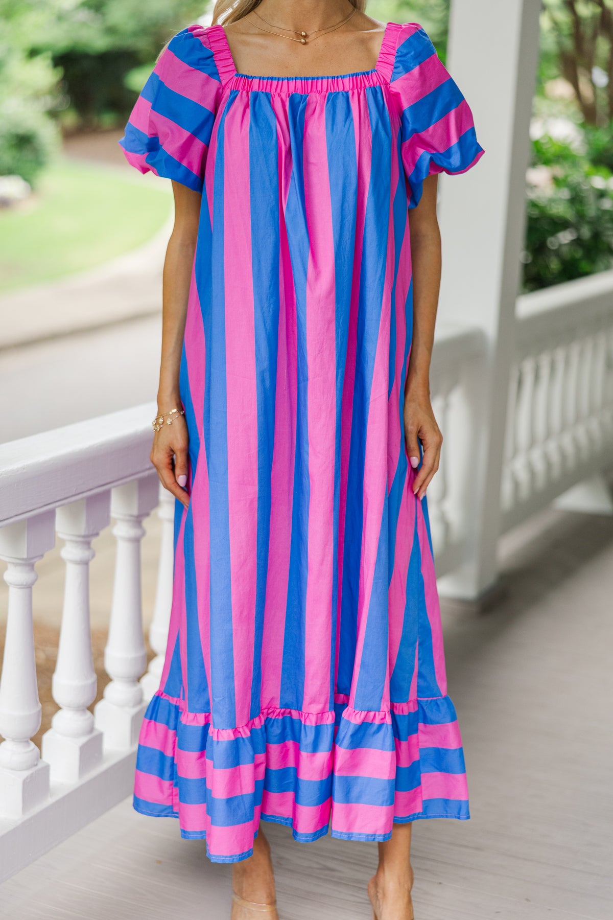 Just Look Royal and Pink Striped Midi Dress – Shop the Mint