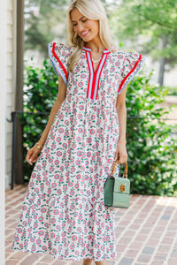 Moving On Red Floral Midi Dress