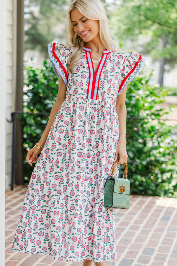 Moving On Red Floral Midi Dress