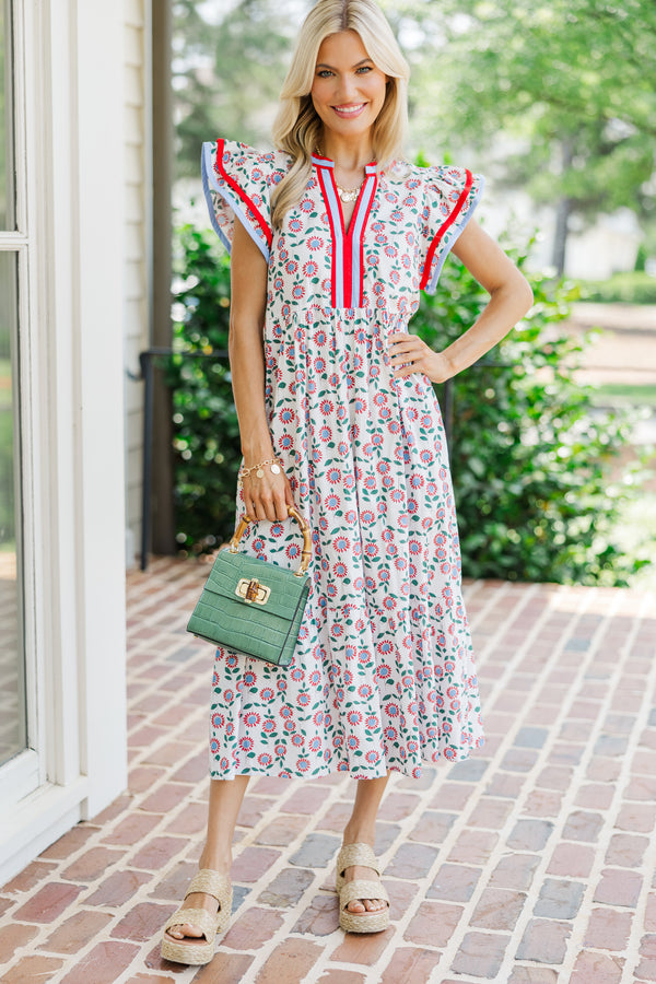 Moving On Red Floral Midi Dress