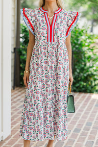 Moving On Red Floral Midi Dress