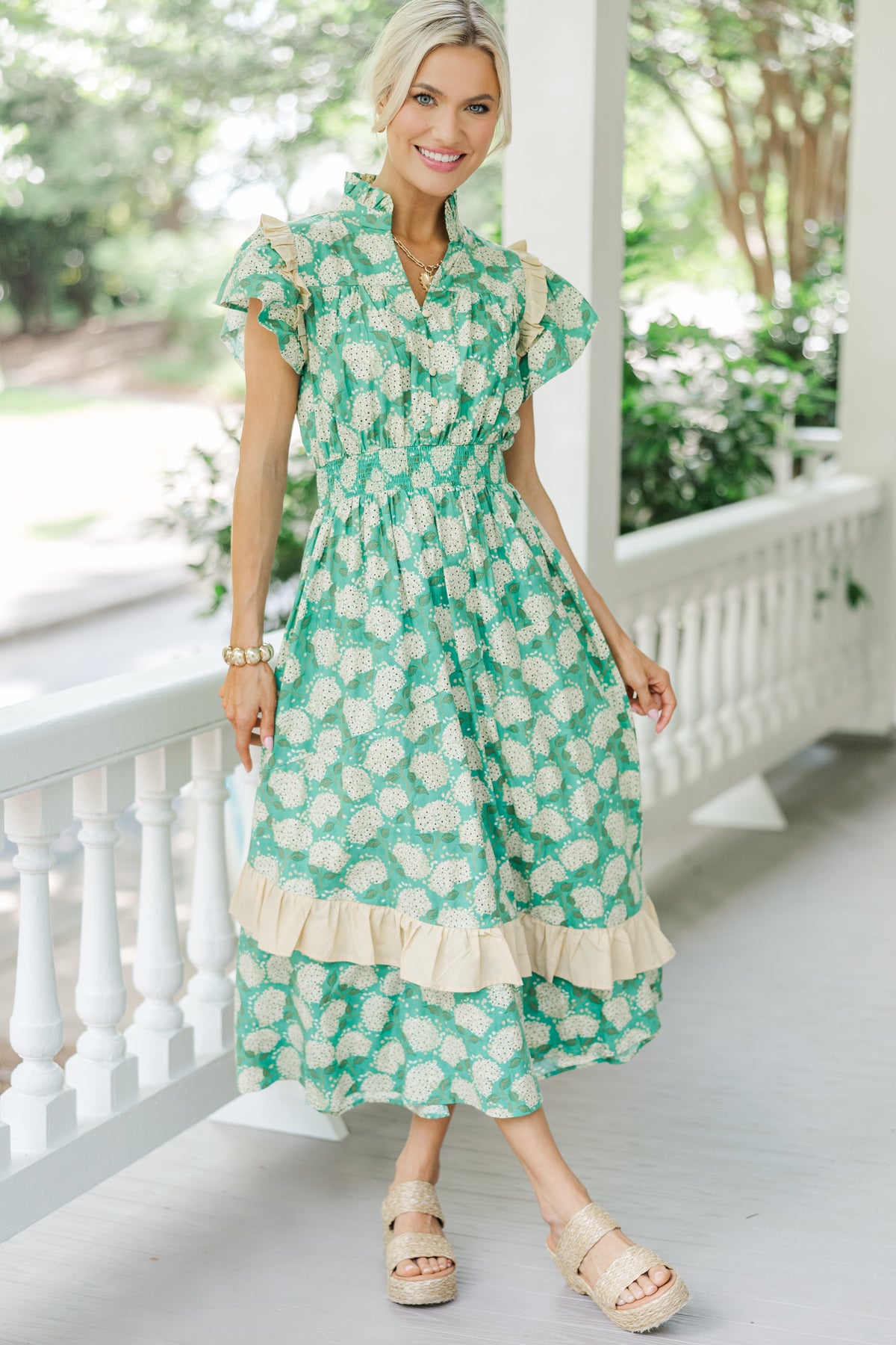 On Your Time Jade Green Floral Midi Dress Shop the Mint On Your Time Jade Green Floral Midi Dress Shop the Mint