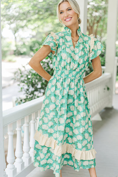 On Your Time Jade Green Floral Midi Dress – Shop the Mint