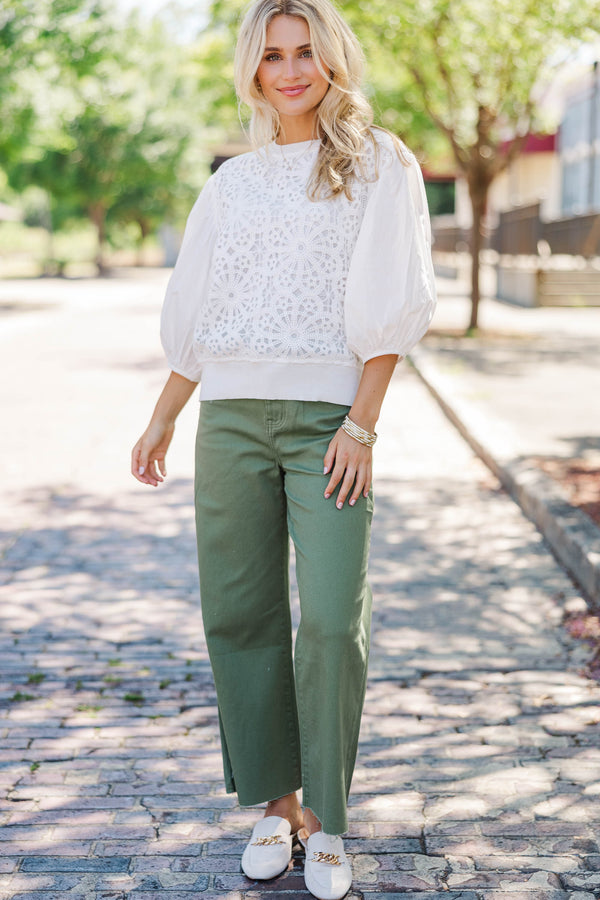 Going Strong Olive Green Cropped Jeans