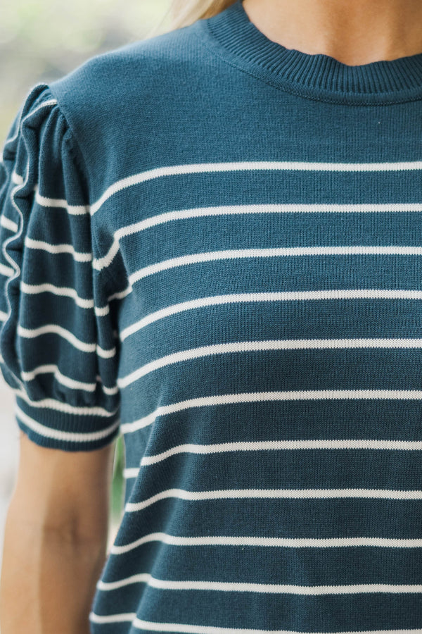 On The Day Teal Striped Top