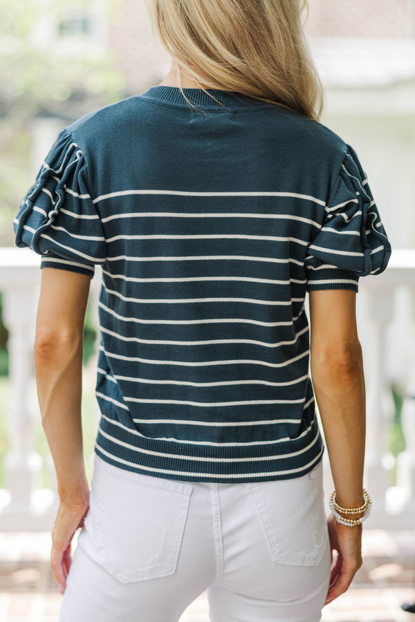 On The Day Teal Striped Top