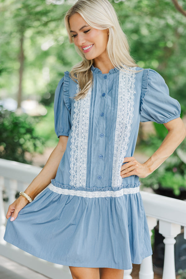 In Your Shoes Denim Blue Lace Dress, Medium - The Mint Julep Boutique | Women's Boutique Clothing In Your Shoes Denim Blue Lace Dress, Medium - The Mint Julep Boutique | Women's Boutique Clothing