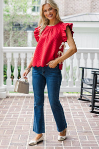 On The Level Red Textured Blouse