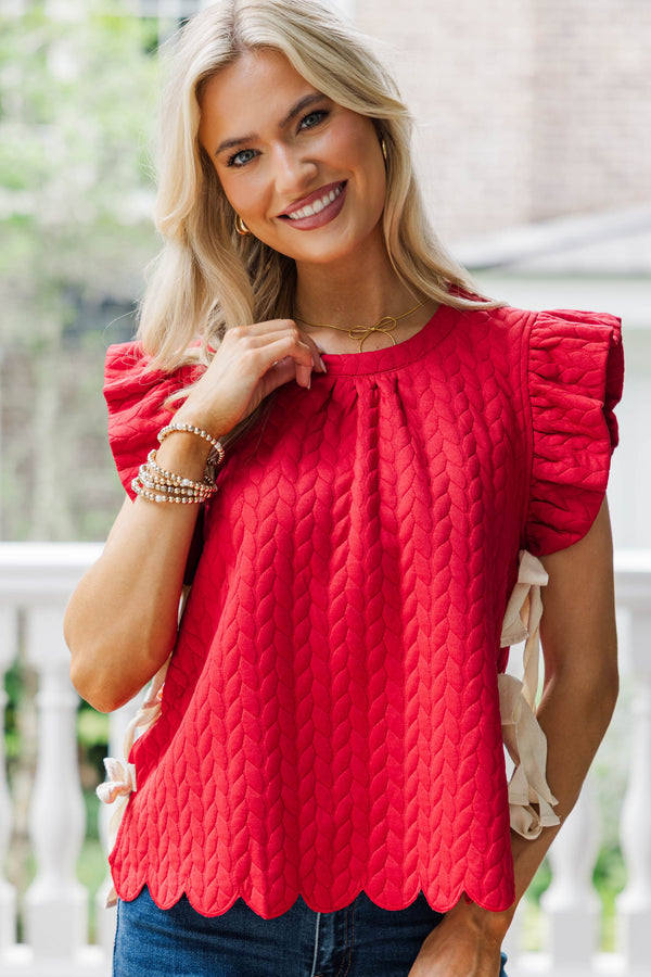 On The Level Red Textured Blouse