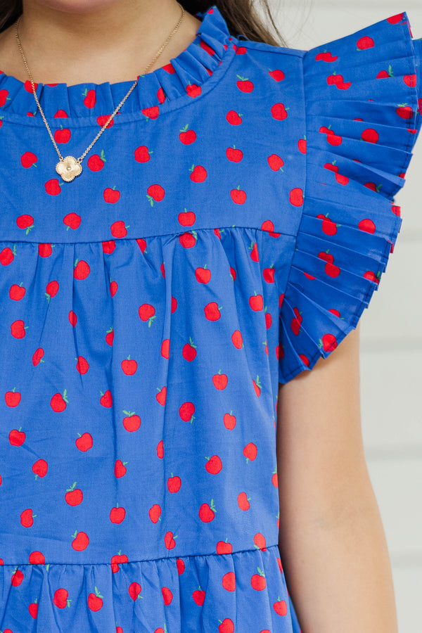 Girls: Sweet Nature Navy Apple Print Babydoll Dress