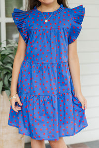Girls: Sweet Nature Navy Apple Print Babydoll Dress