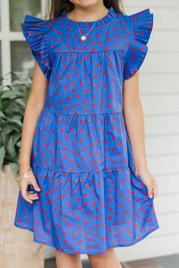 Girls: Sweet Nature Navy Apple Print Babydoll Dress