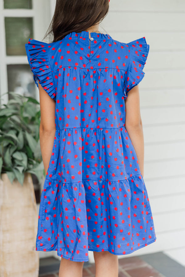 Girls: Sweet Nature Navy Apple Print Babydoll Dress