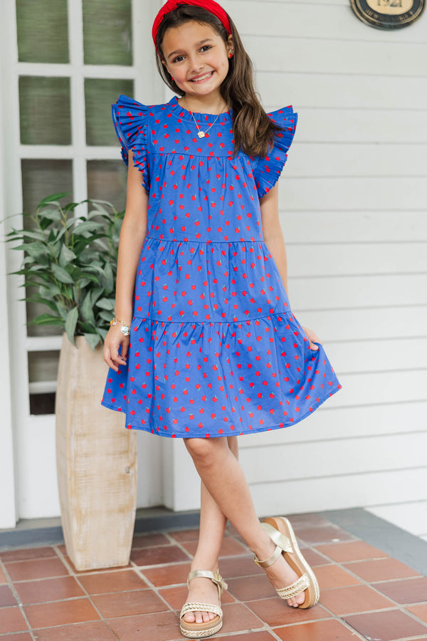 Girls: Sweet Nature Navy Apple Print Babydoll Dress