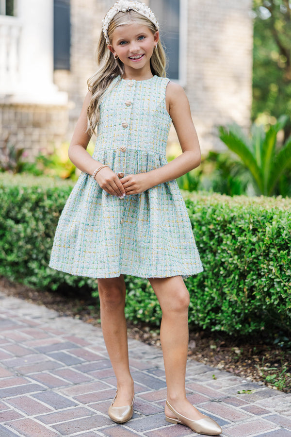 Girls: The Sady Teal Brocade Boucle Dress Shop the Mint Girls: The Sady Teal Brocade Boucle Dress Shop the Mint
