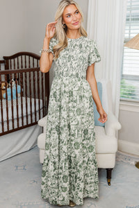 NURSING COLLECTION: Make The Right Choice Olive Green Toile Maxi Dress