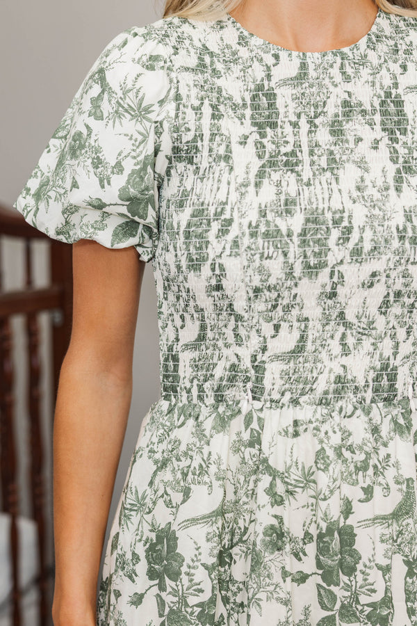 NURSING COLLECTION: Make The Right Choice Olive Green Toile Maxi Dress