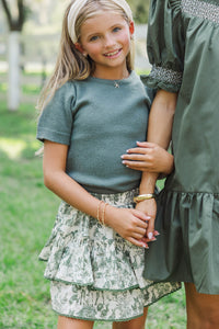 Girls: Work Of Art Olive Green Short Sleeve Sweater