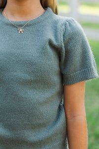 Girls: Work Of Art Olive Green Short Sleeve Sweater