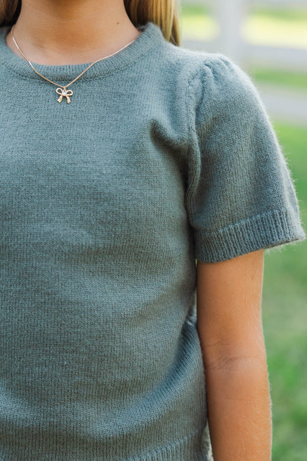 Girls: Work Of Art Olive Green Short Sleeve Sweater