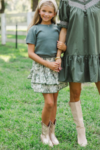 Girls: Work Of Art Olive Green Short Sleeve Sweater