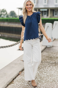 On The Level Navy Textured Blouse
