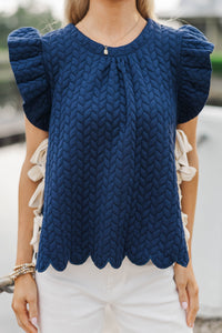 On The Level Navy Textured Blouse