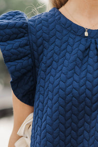 On The Level Navy Textured Blouse