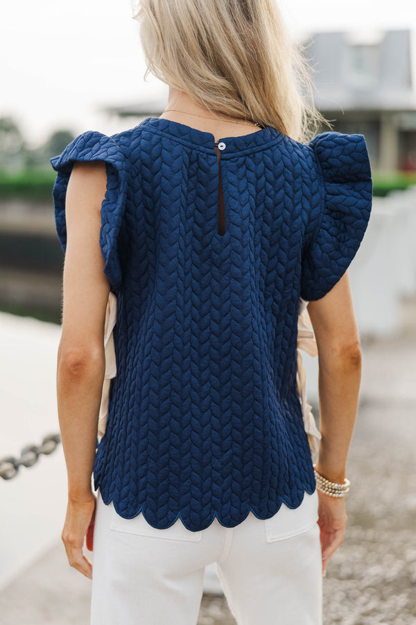 On The Level Navy Textured Blouse