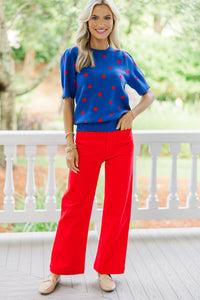 Crowd Pleaser Navy Blue Apple Print Short Sleeve Sweater