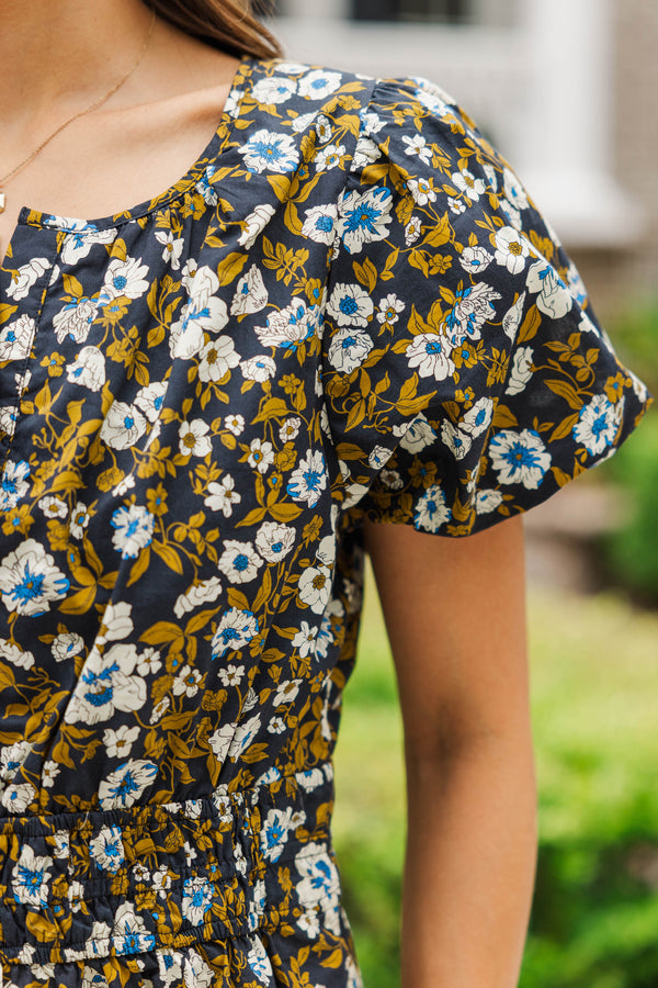 Where The Wind Blows Navy Floral Blouse