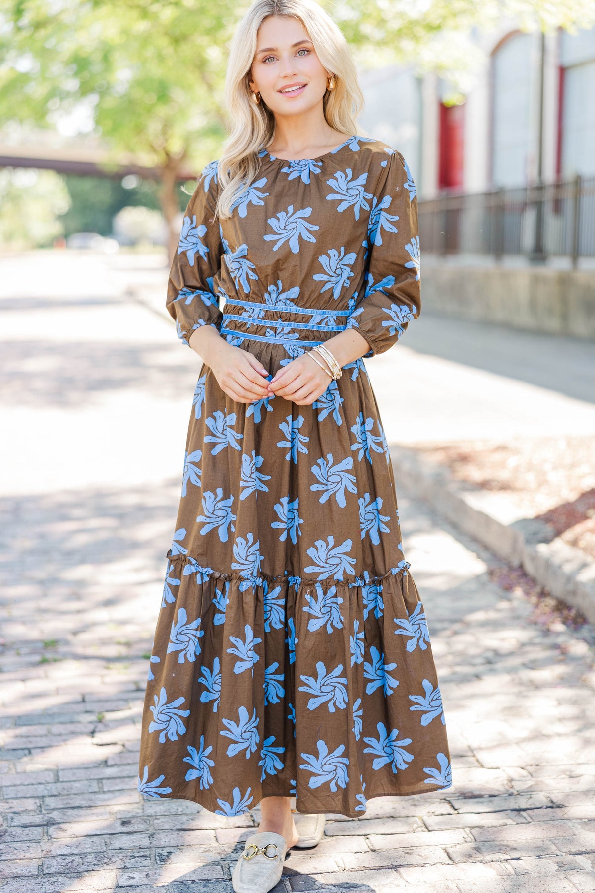 Sweet Serenity Brown Floral Midi Dress – Shop the Mint