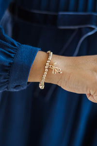 Girls: Little Luxe Gold Bow Charm Beaded Bracelet