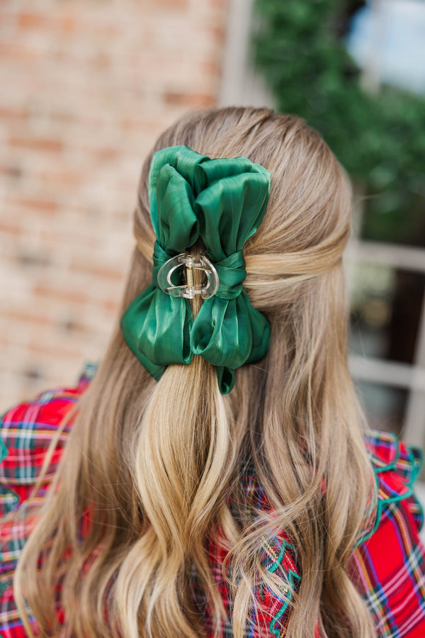 Girls: The Rylee Emerald Green Bow Claw Clip