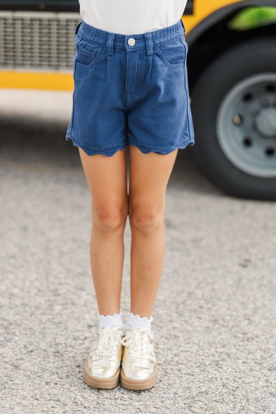 Girls: The Marci Navy Scalloped Shorts - 3