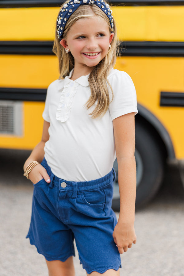 GIrls: The Selma Navy Scalloped Shorts - 