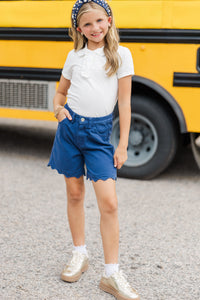 GIrls: The Selma Navy Scalloped Shorts - 