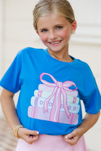 Girls: Books With A Bow Blue Graphic Tee