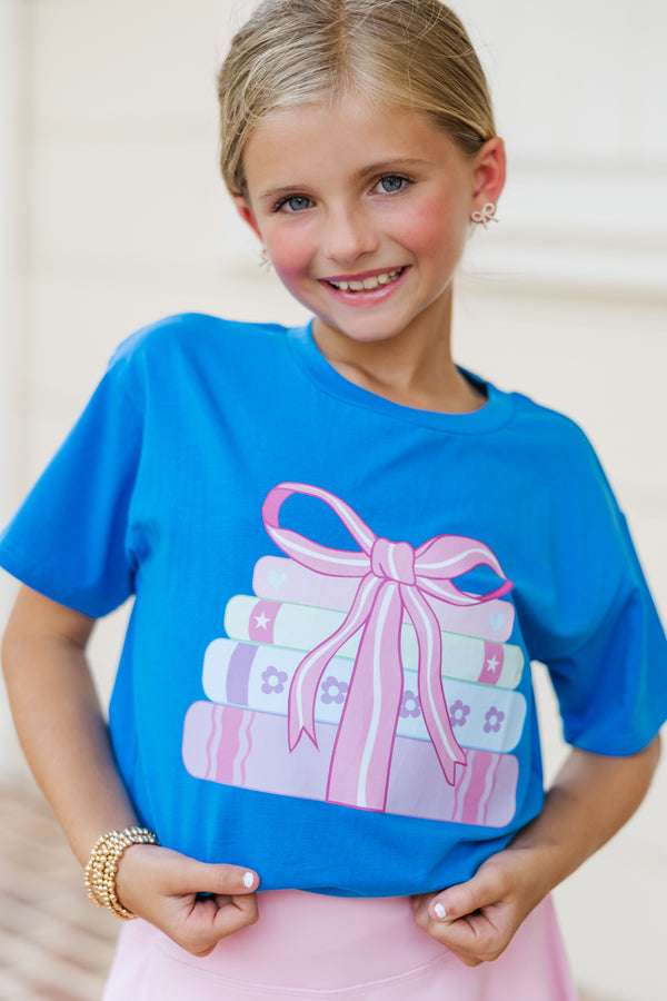 Girls: Books With A Bow Blue Graphic Tee