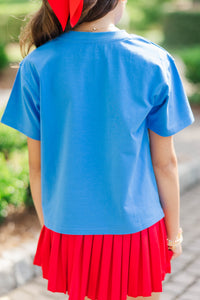 Girls: Apples & Gingham Bows Blue Graphic Tee