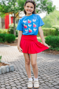 Girls: Apples & Gingham Bows Blue Graphic Tee