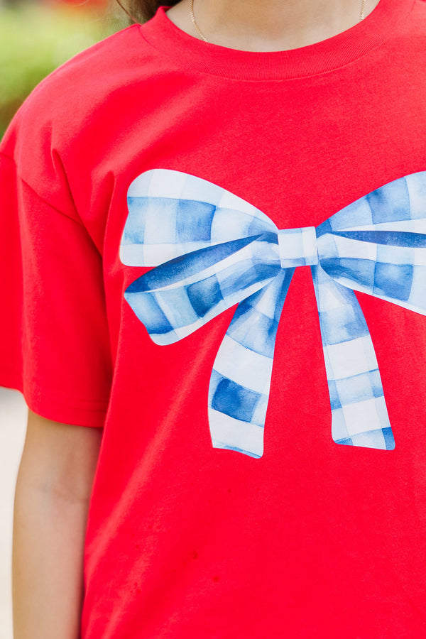 Girls: Blue Gingham Bow Red Graphic Tee