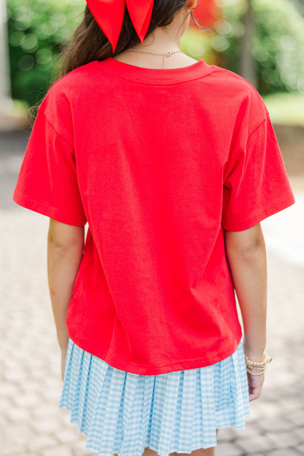 Girls: Blue Gingham Bow Red Graphic Tee