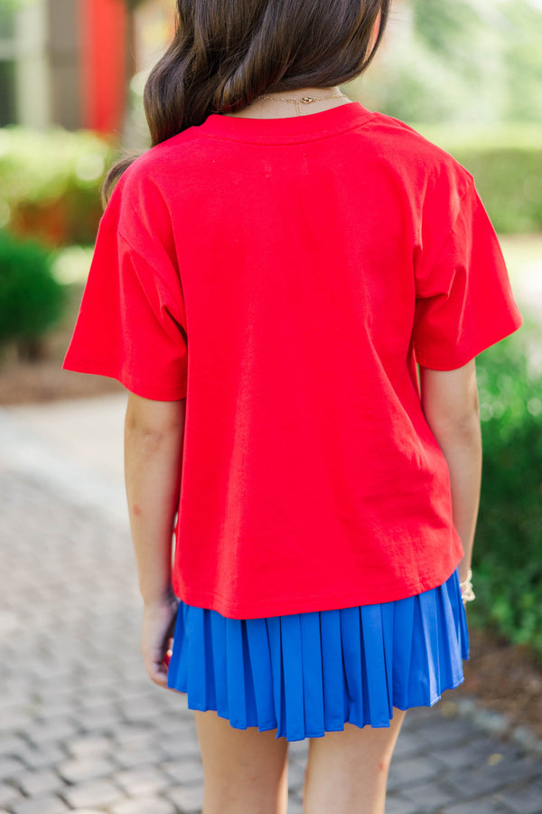 Girls: Blue Floral Toile Smiley Face Red Graphic Tee