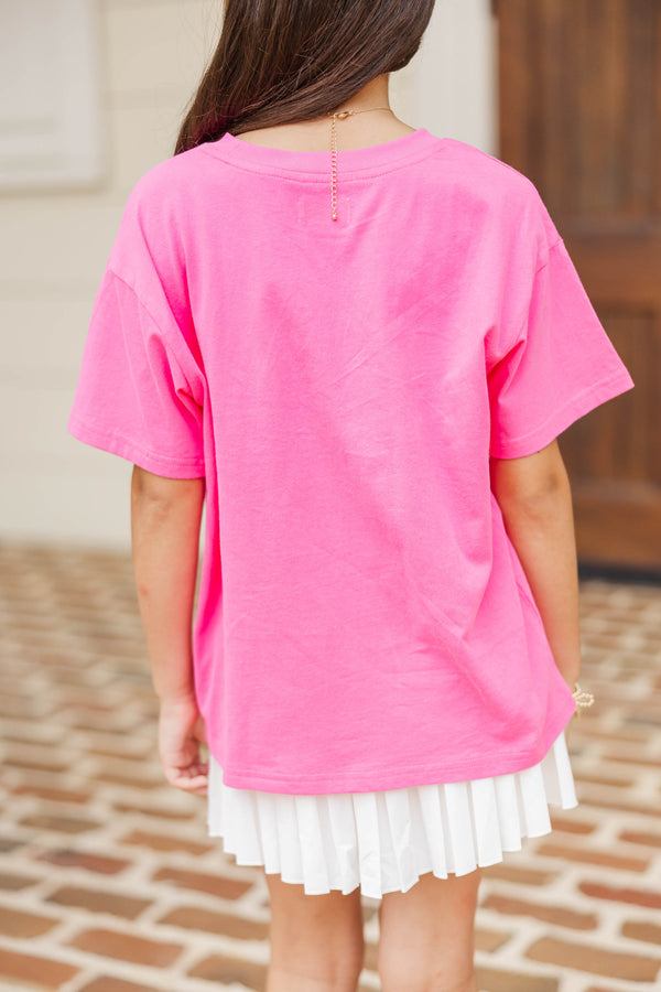 Girls: Pink & Purple Bow Pencil Fuchsia Graphic Tee