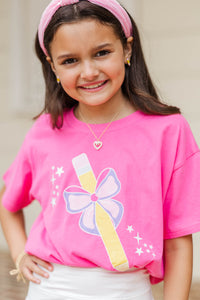Girls: Pink & Purple Bow Pencil Fuchsia Graphic Tee