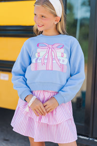 Girls: Books With A Bow Blue Graphic Sweatshirt